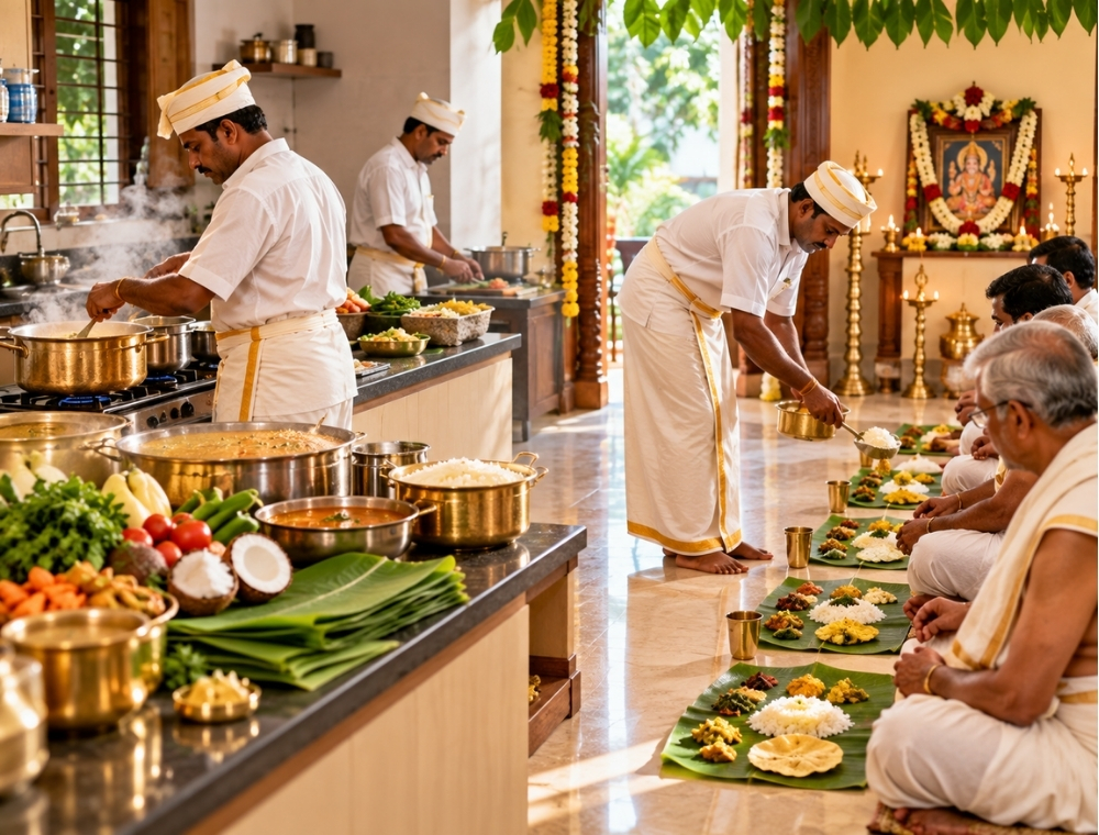 Vigneshwara Caterers cook preparing a traditional meal in a family's home in Hyderabad