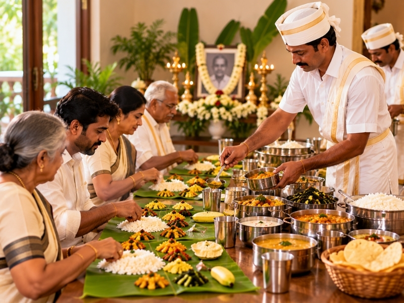 13th day remembrance feast served on banana leaves by Vigneshwara Caterers