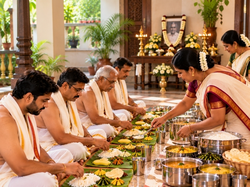 Simple shraddha meal prepared for Chinna Karma by Vigneshwara Caterers, Hyderabad